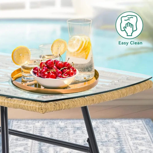 4-Piece Outdoor Wicker Patio Set – Rattan Conversation Furniture with Cushions & Tempered Glass Table