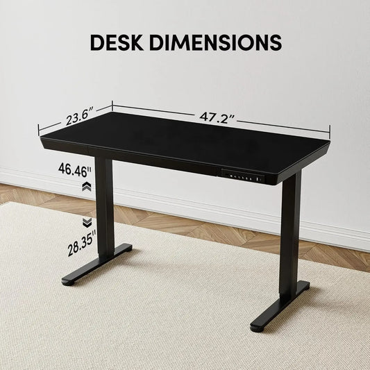 48×24 Electric Standing Desk with Glass Top – Adjustable Height Sit-Stand Desk with Drawers, Quick Assembly