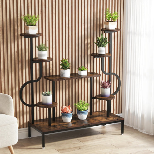Modern Indoor Plant Stand – Tall Multi-Level Shelf with Round & Square Boards for Living Room or Balcony