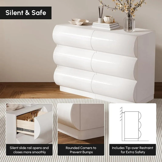 Modern White Faux Leather 6-Drawer Dresser with Storage Cabinet – Contemporary Bedroom Chest Organizer