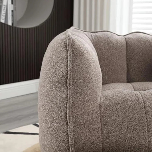 Coffee Chenille Bean Bag Chair with Footstool – Ultra-Soft Foam Lounge Seat for Adults