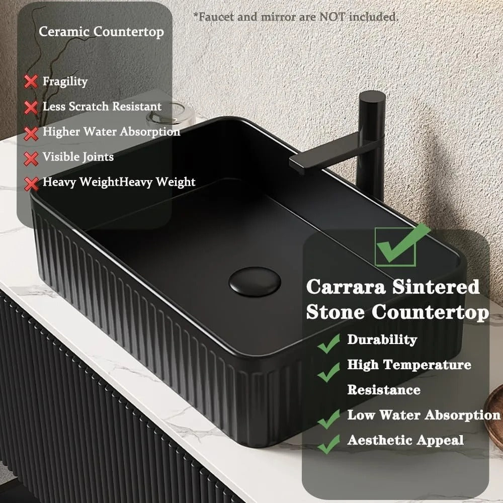 48" Freestanding Bathroom Vanity with Vessel Sink, Soft-Close Doors & Open Shelf