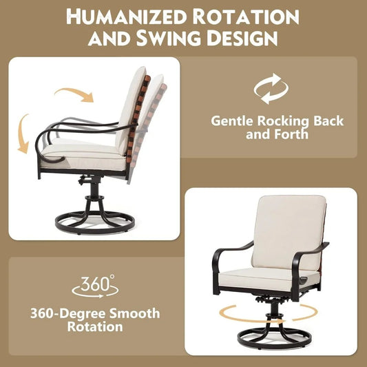 5-Piece Outdoor Dining Set – 4 Swivel Chairs with Cushions & Round Patio Table with Umbrella Hole, All-Weather Rattan Furniture