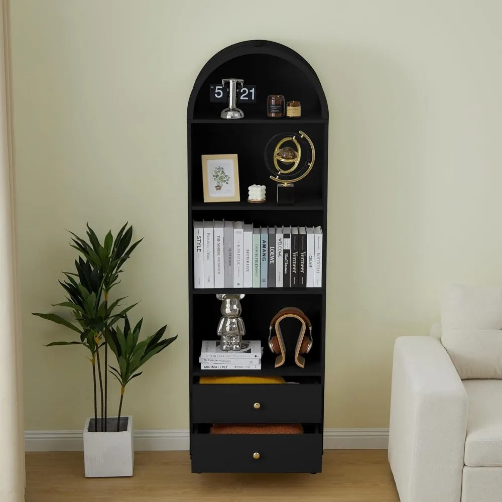 Modern 75.6" Arched Bookshelf with Drawers – Elegant Storage & Display Solution
