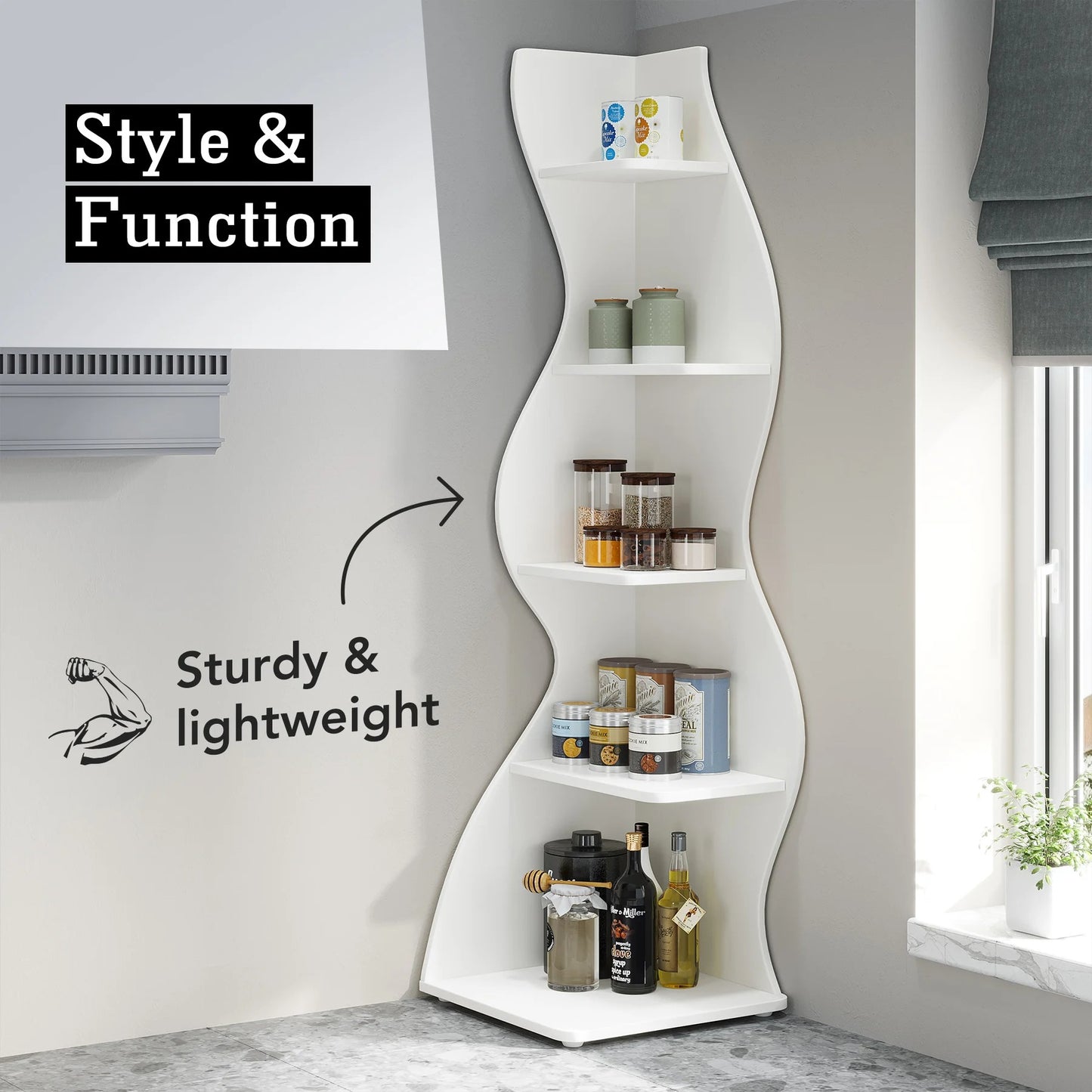 Modern White Corner Bookshelf – Minimalist Storage Rack for Living Room or Office