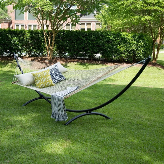 Large Oatmeal Rope Hammock for 2 – Handcrafted Duracord Hammock with Spreader Bars, Tree Hooks & Chains – 450 lb Capacity