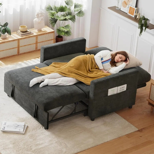 3-in-1 Convertible Sleeper Sofa Bed – 54" Pull-Out Loveseat with Adjustable Backrest, Storage Pockets & USB/Type-C Charging Ports