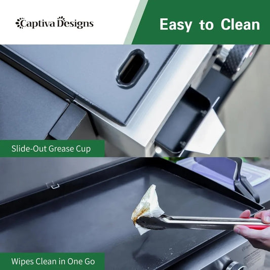 3-Burner 27" Propane Flat Top Griddle Grill with Ceramic Coated Cast Iron Pan – 33,000 BTUs