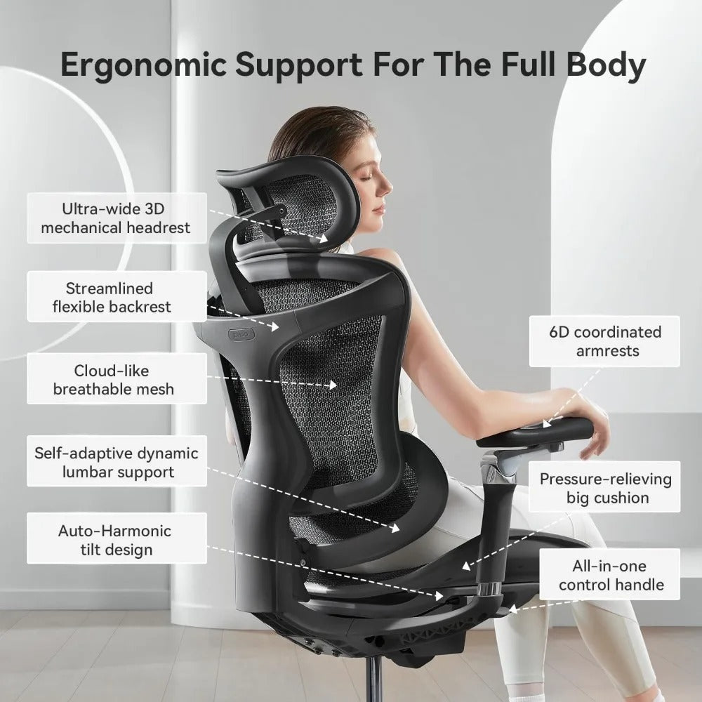 Ergonomic Office Chair with 6D Armrests, Dynamic Lumbar Support & Adjustable Seat Depth – High Back Mesh Task Chair