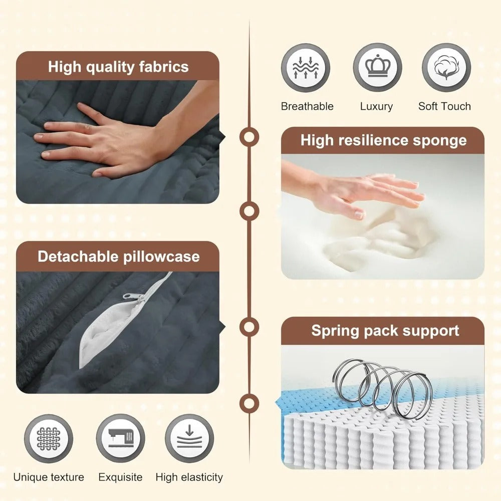 40" Corduroy Chaise Lounge Sofa Bed – Oversized Boneless Couch Sleeper for Indoor Use, Upholstered Cloud Chair in Dark Gray