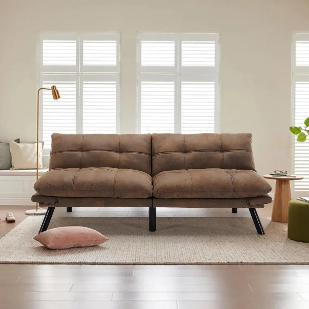 67" Velvet Futon Sofa Bed – Convertible Loveseat with Adjustable Backrest & Memory Foam for Small Spaces