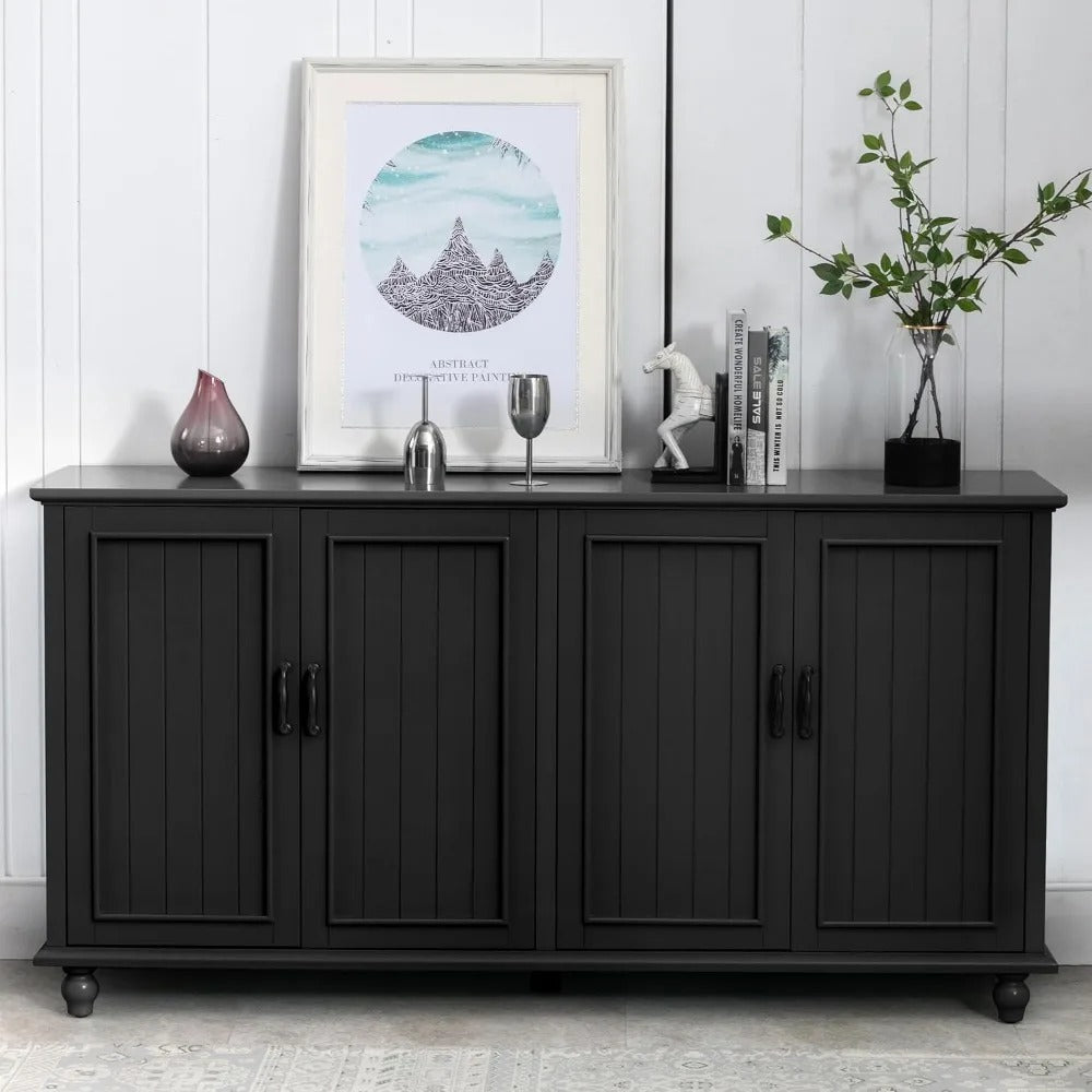 62" Coffee Bar Cabinet with Storage – Modern Black Sideboard Buffet for Kitchen, Dining & Living Room