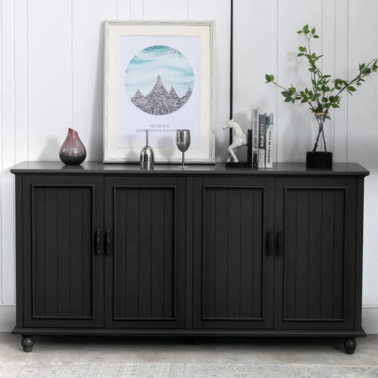 62" Coffee Bar Cabinet with Storage – Modern Black Sideboard Buffet for Kitchen, Dining & Living Room