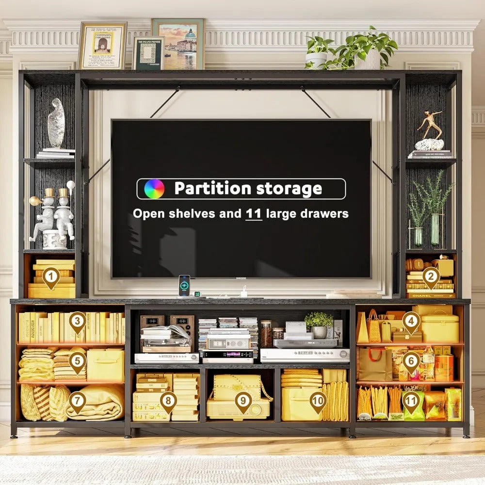 65" TV Stand Wall Unit with 11 Drawers, LED Lights & Power Hub – Modern Entertainment Center for Living Room