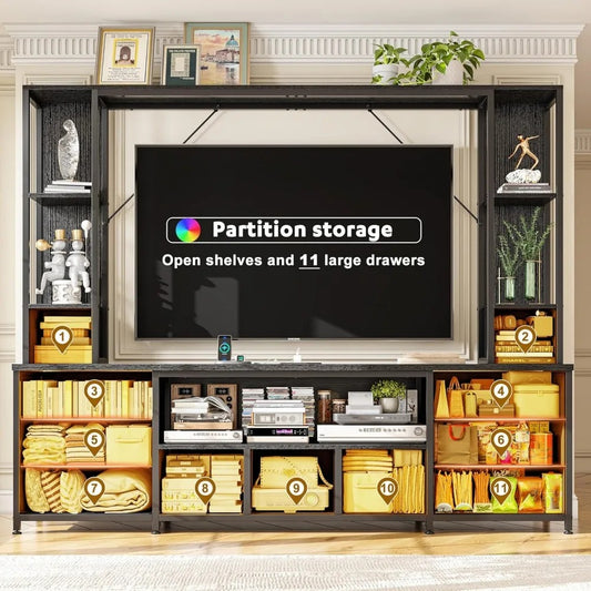 65" TV Stand Wall Unit with 11 Drawers, LED Lights & Power Hub – Modern Entertainment Center for Living Room