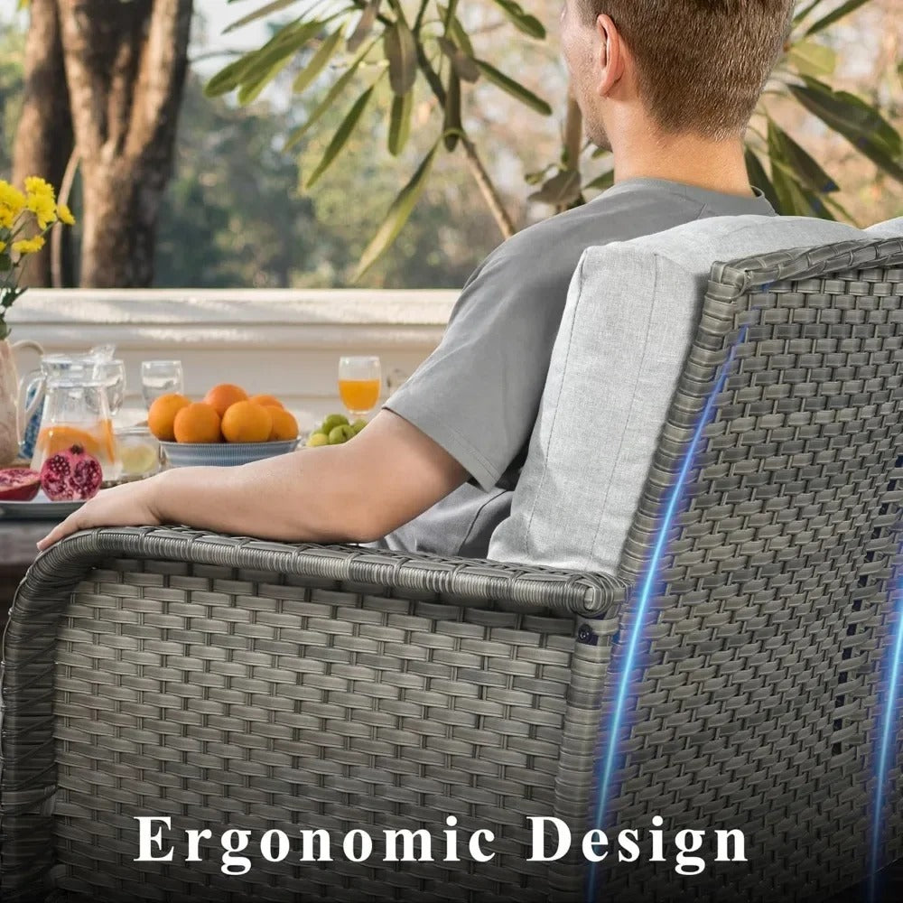 4-Piece Outdoor Wicker Patio Furniture Set – All-Weather Rattan Loveseat, Chairs & Table with Cushions (Gray)