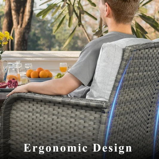 4-Piece Outdoor Wicker Patio Furniture Set – All-Weather Rattan Loveseat, Chairs & Table with Cushions (Gray)