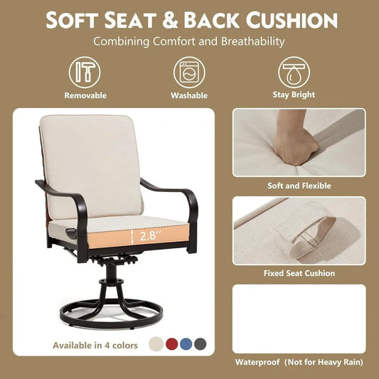 5-Piece Outdoor Dining Set – 4 Swivel Chairs with Cushions & Round Patio Table with Umbrella Hole, All-Weather Rattan Furniture