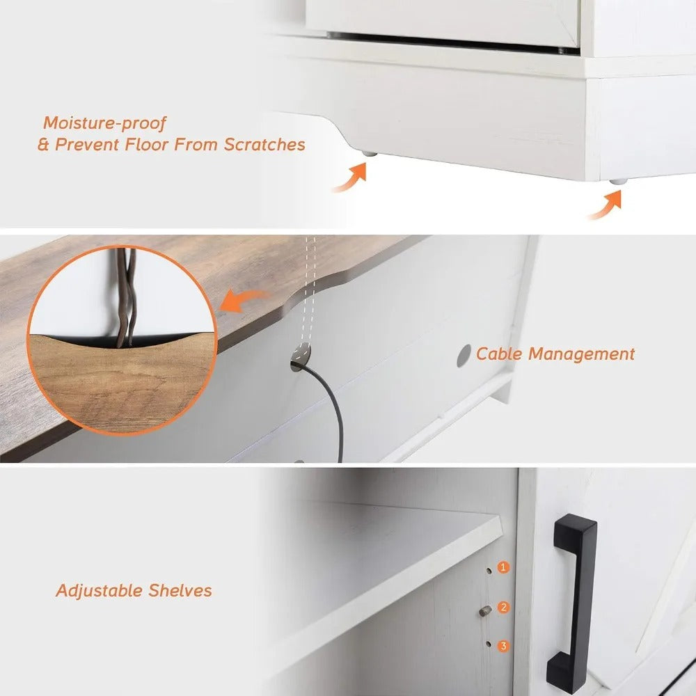 Farmhouse TV Stand for 85" TVs – 3-in-1 Entertainment Center with Sliding Barn Doors & Storage