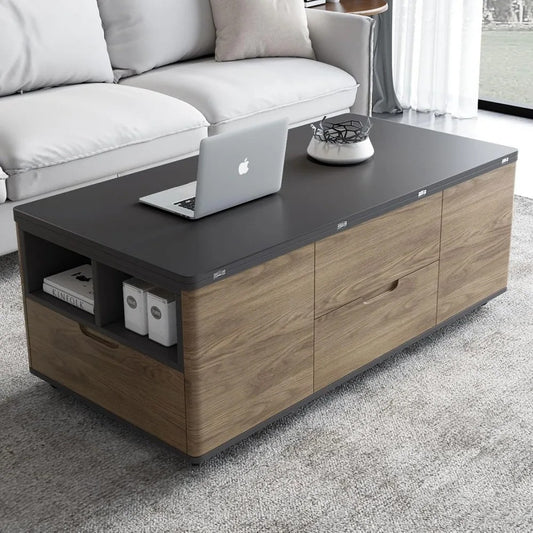 3-in-1 Lift-Top Coffee Table with Hidden Stools – Convertible Center Table to Dining or Desk, Storage, Wheels, Brown