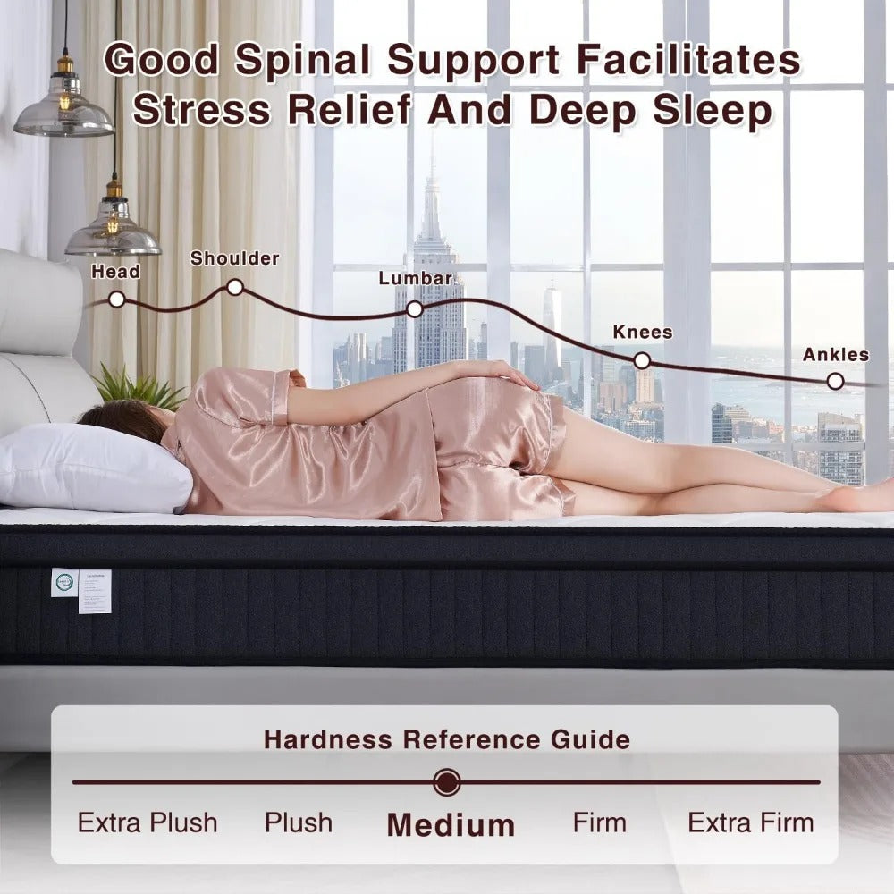 12-Inch Queen Hybrid Mattress in a Box – Gel Memory Foam & Pocket Spring Mattress with Pressure Relief & Motion Isolation (Medium Firm)