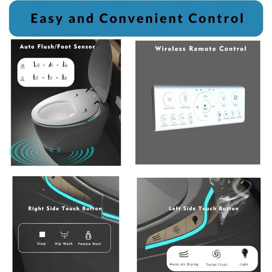 12” Smart Elongated Toilet with Bidet, Auto Flush, Foot Sensor & Heated Seat – Matte Black