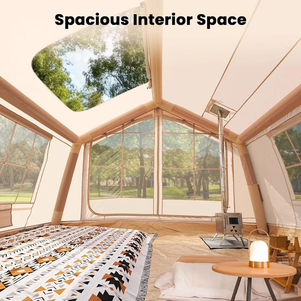 Inflatable Camping Tent for 6–8 People – Easy Setup Hot Tent with Hand Pump, Stove Jack & Canopy, Waterproof 4-Season Shelter