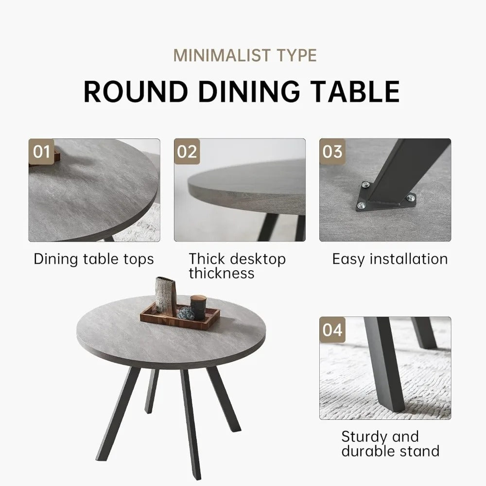 Modern Round Dining Table Set for 2 – Black Table with 2 PU Leather Chairs, Space-Saving Kitchen & Coffee Table Set