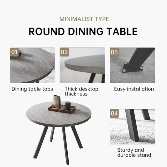 Modern Round Dining Table Set for 2 – Black Table with 2 PU Leather Chairs, Space-Saving Kitchen & Coffee Table Set