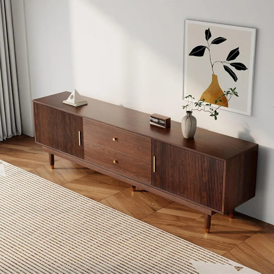 Mid-Century Modern TV Stand – 70" Walnut Entertainment Console with Storage & Drawers