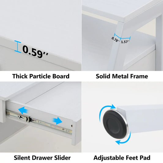 47" Computer Desk with Monitor Riser, Drawers & Shelf – Modern Study Table with Storage