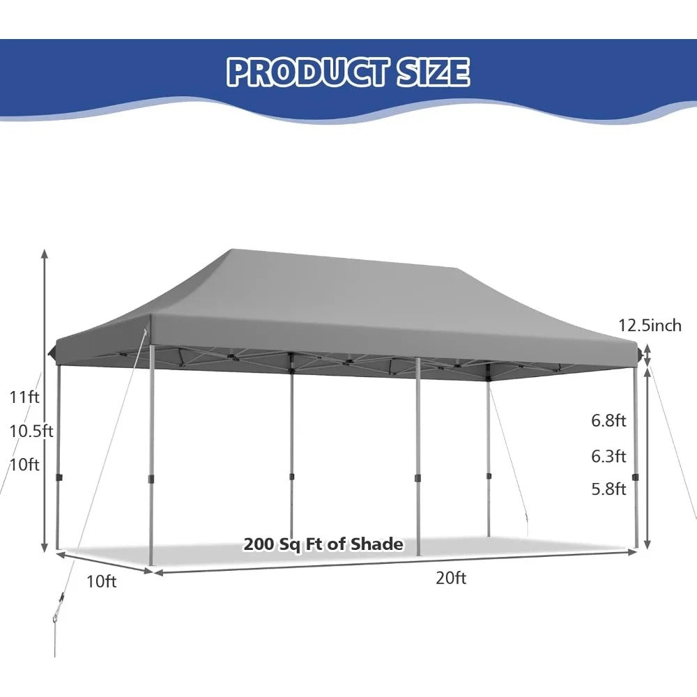 10x20 FT Pop-Up Canopy Tent with Wheeled Bag – Portable Outdoor Shelter with Adjustable Heights
