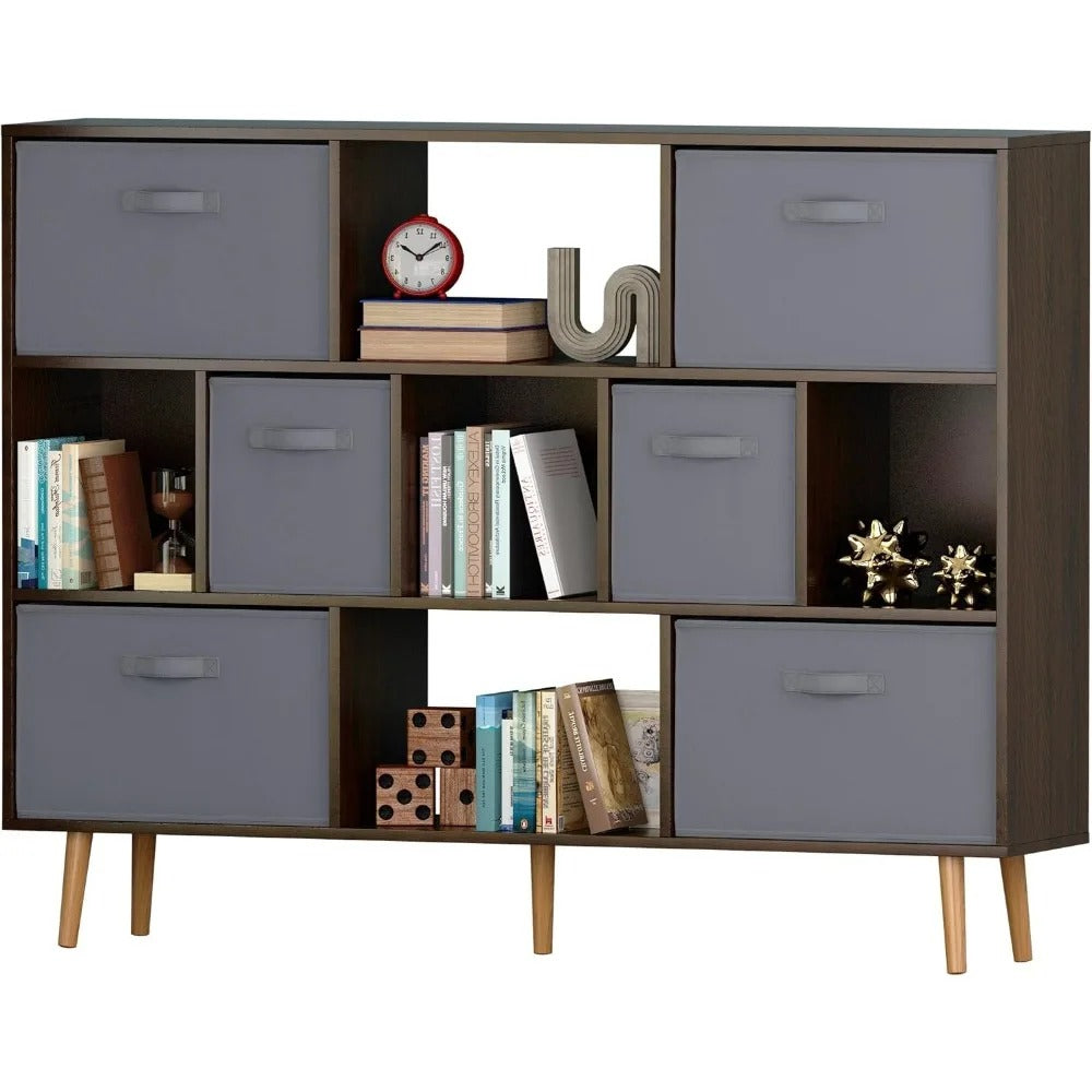 28" Round Travertine Coffee Table – Faux Stone Top, Minimalist Modern Design, Oak Wood Base (Beige)