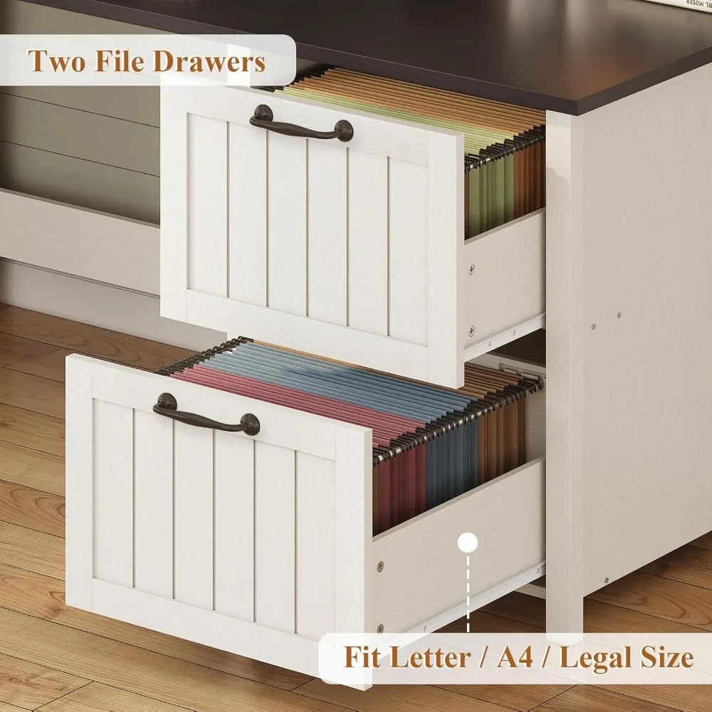 63" Farmhouse Executive Desk with File Drawers, Storage Cabinet & Monitor Stand