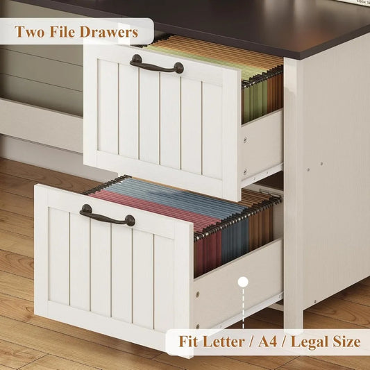 63" Farmhouse Executive Desk with File Drawers, Storage Cabinet & Monitor Stand