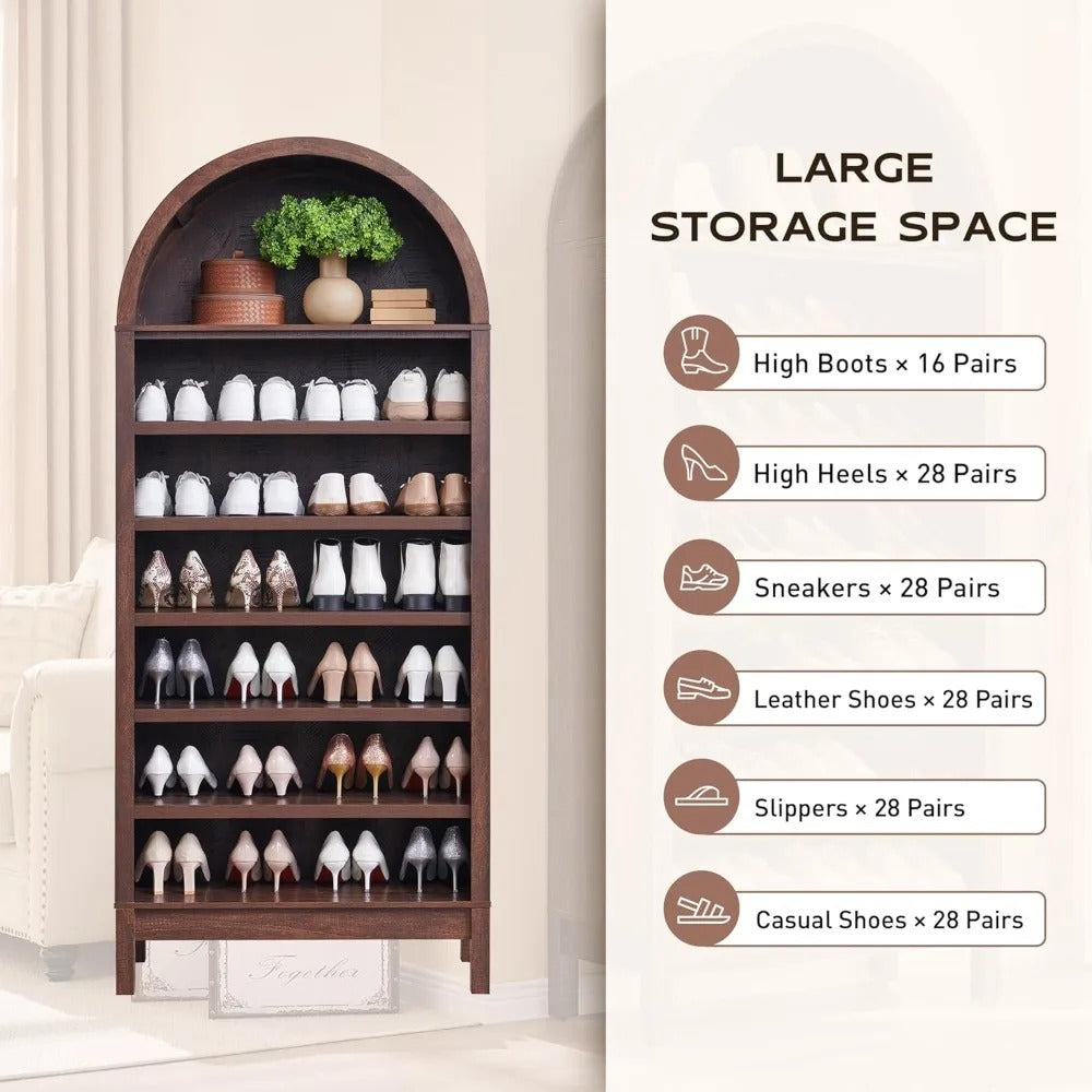 71" Arched 7-Tier Bookshelf – Modern Farmhouse Bookcase with Adjustable Shelves & Wood Storage for Living Room, Hallway, Entryway