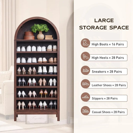 71" Arched 7-Tier Bookshelf – Modern Farmhouse Bookcase with Adjustable Shelves & Wood Storage for Living Room, Hallway, Entryway