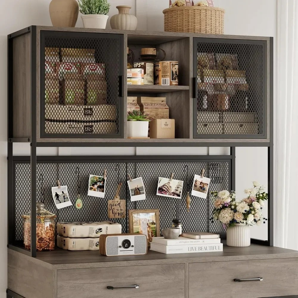 71" Tall Wooden Dog Crate Furniture with Hutch – Indoor Dog Kennel with Drawers & Storage (Fits 42" Dog Cage)