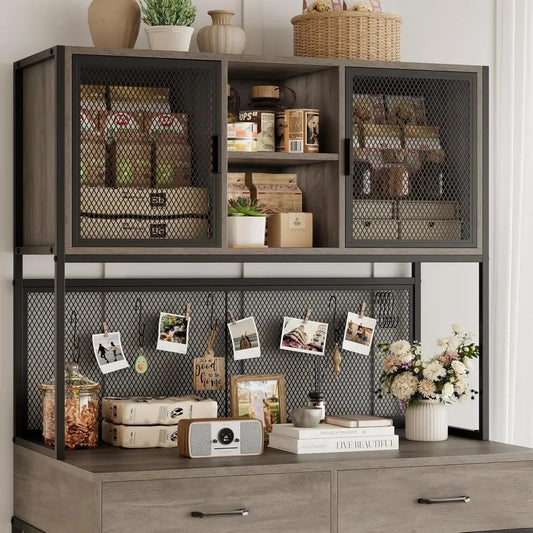 71" Tall Wooden Dog Crate Furniture with Hutch – Indoor Dog Kennel with Drawers & Storage (Fits 42" Dog Cage)