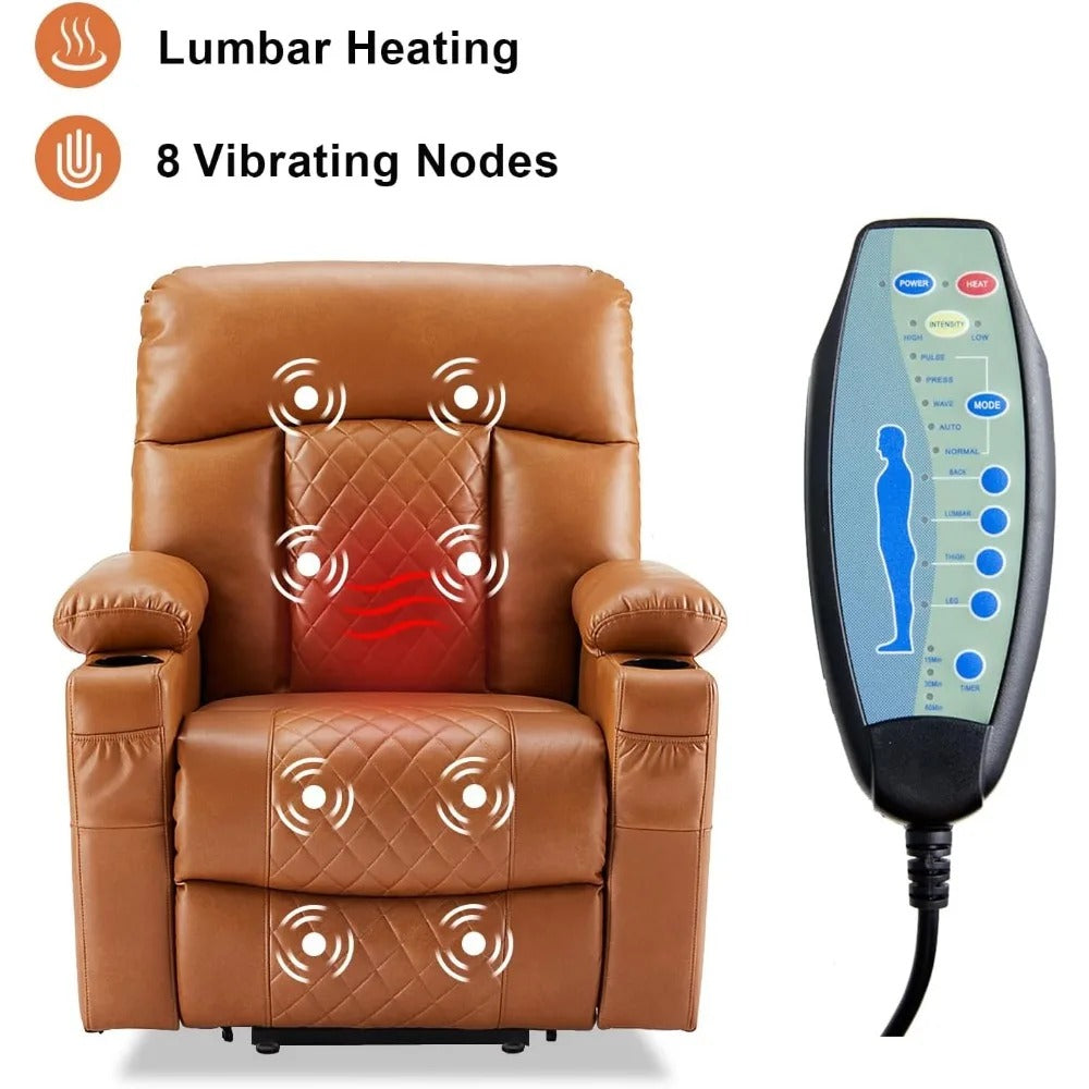 Dual Motor Power Lift Recliner Chair – Heated Massage, Infinite Position, Leather with Extended Footrest