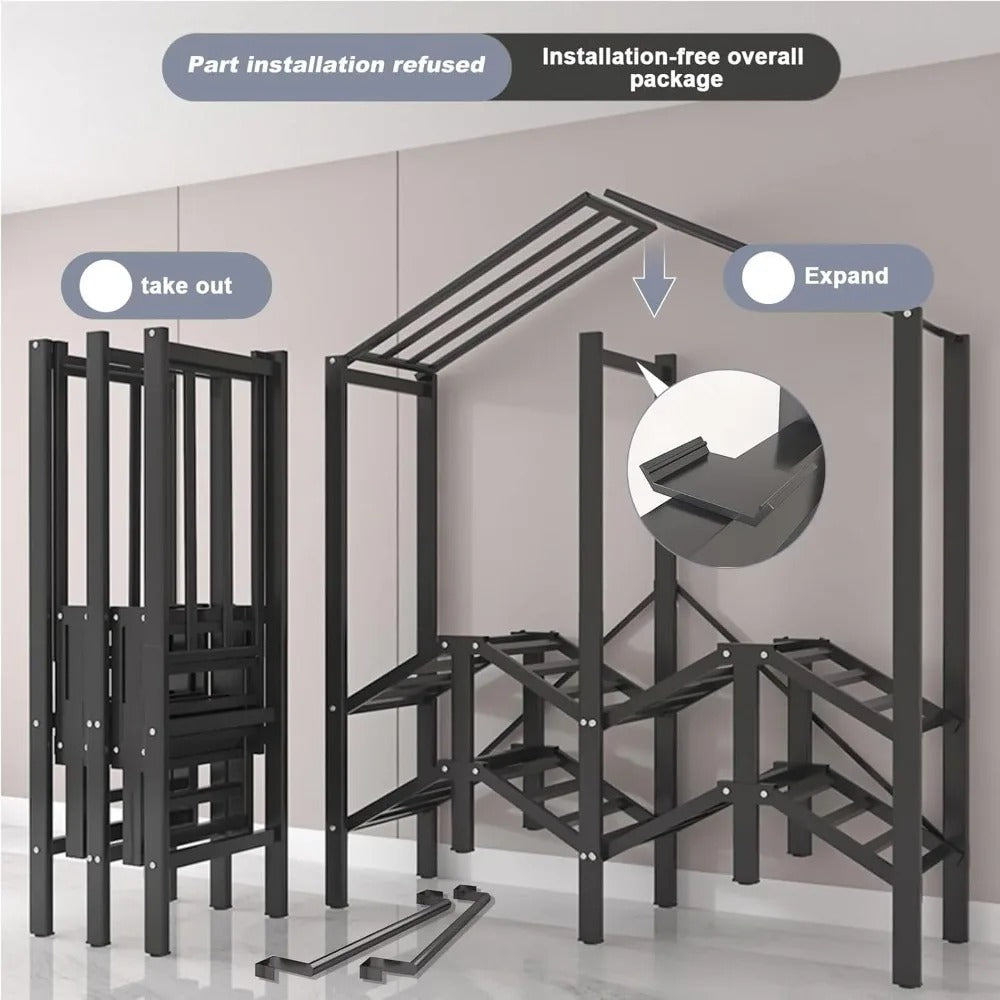 Heavy-Duty Foldable Wardrobe Closet Rack with Cover – 1100lbs Freestanding Portable Clothes Organizer with Shelves & Hanging Rods