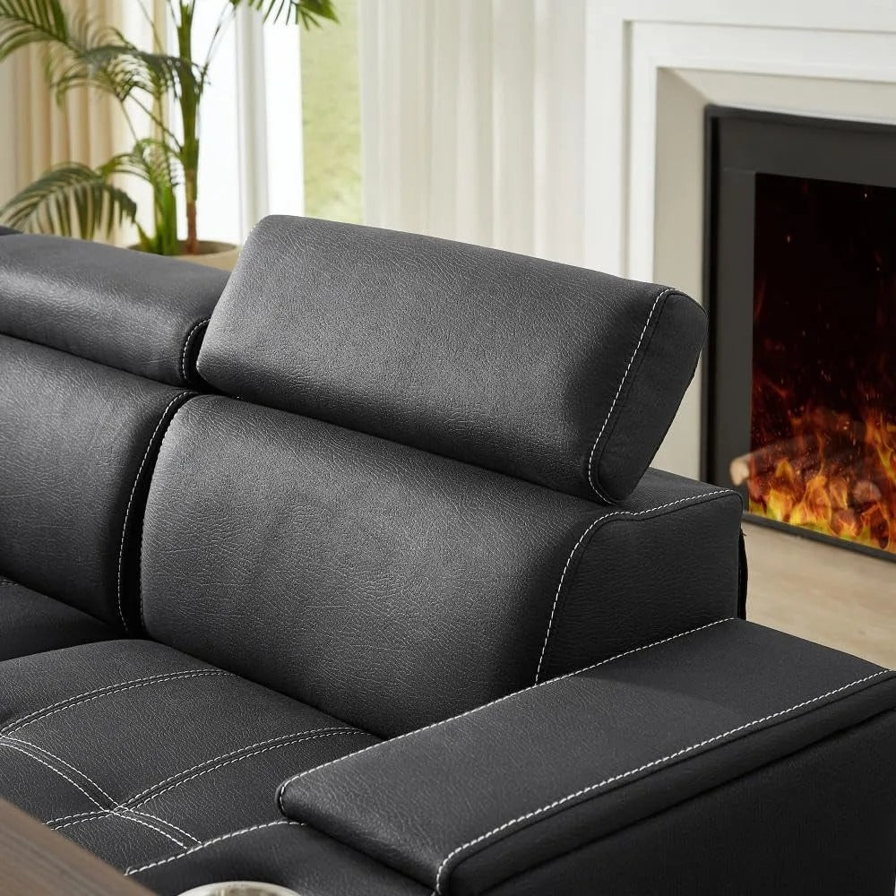 90-Inch Sleeper Sofa with Pull-Out Bed, Recliner, Adjustable Headrests & Storage Ottoman