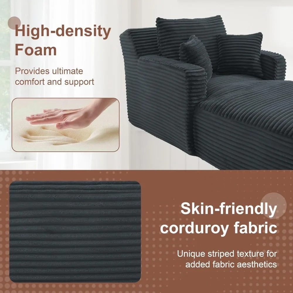 40" Corduroy Chaise Lounge Sofa Bed – Oversized Boneless Couch Sleeper for Indoor Use, Upholstered Cloud Chair in Dark Gray