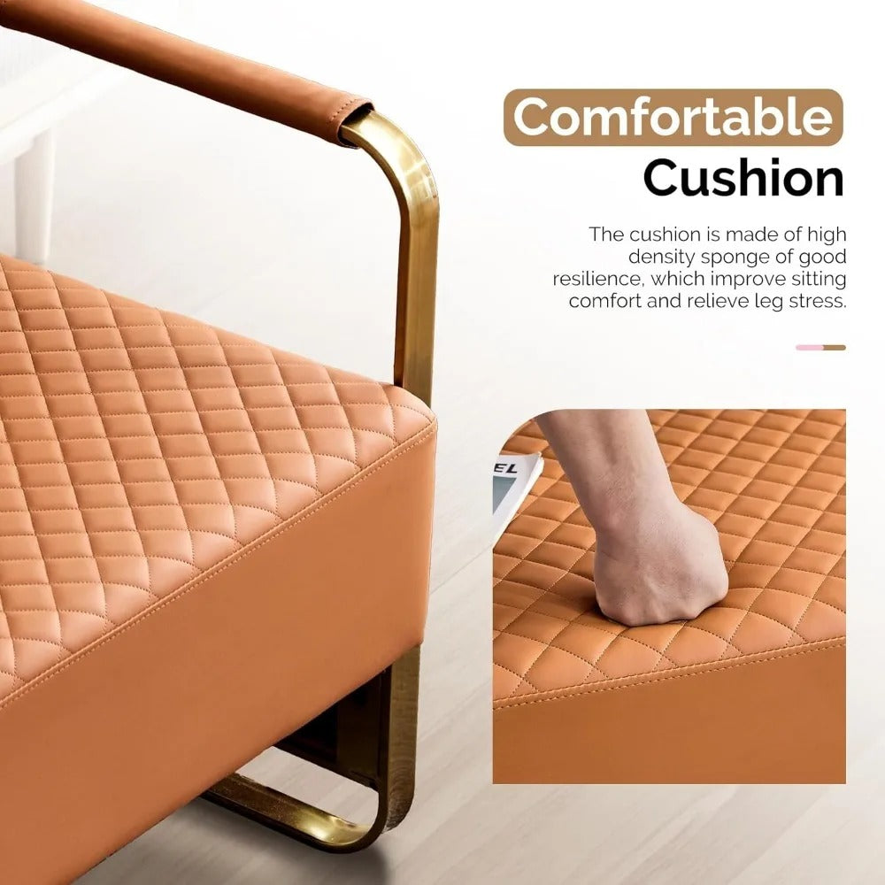 57.5" Waiting Room Bench with Back – PU Leather 3-Seater Guest Chair with Gold Frame for Office, Salon, Lobby, or Reception Area