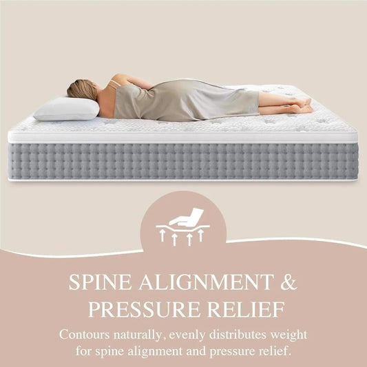 14" Queen Hybrid Mattress – Euro Top Hotel Collection with Lumbar & Hip Support, Pain Relief, Motion Isolation, 365-Night Trial