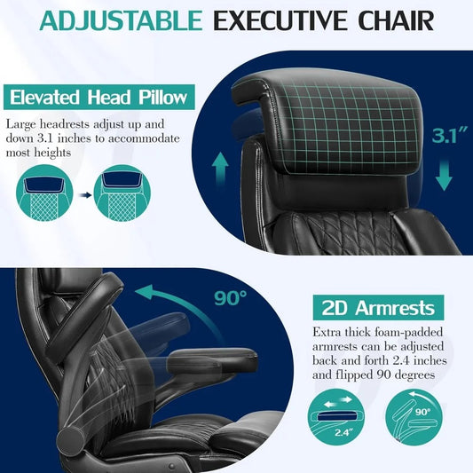 500lbs Big & Tall Executive Office Chair – Heavy-Duty PU Leather Desk Chair with Adjustable Headrest & Lumbar Support