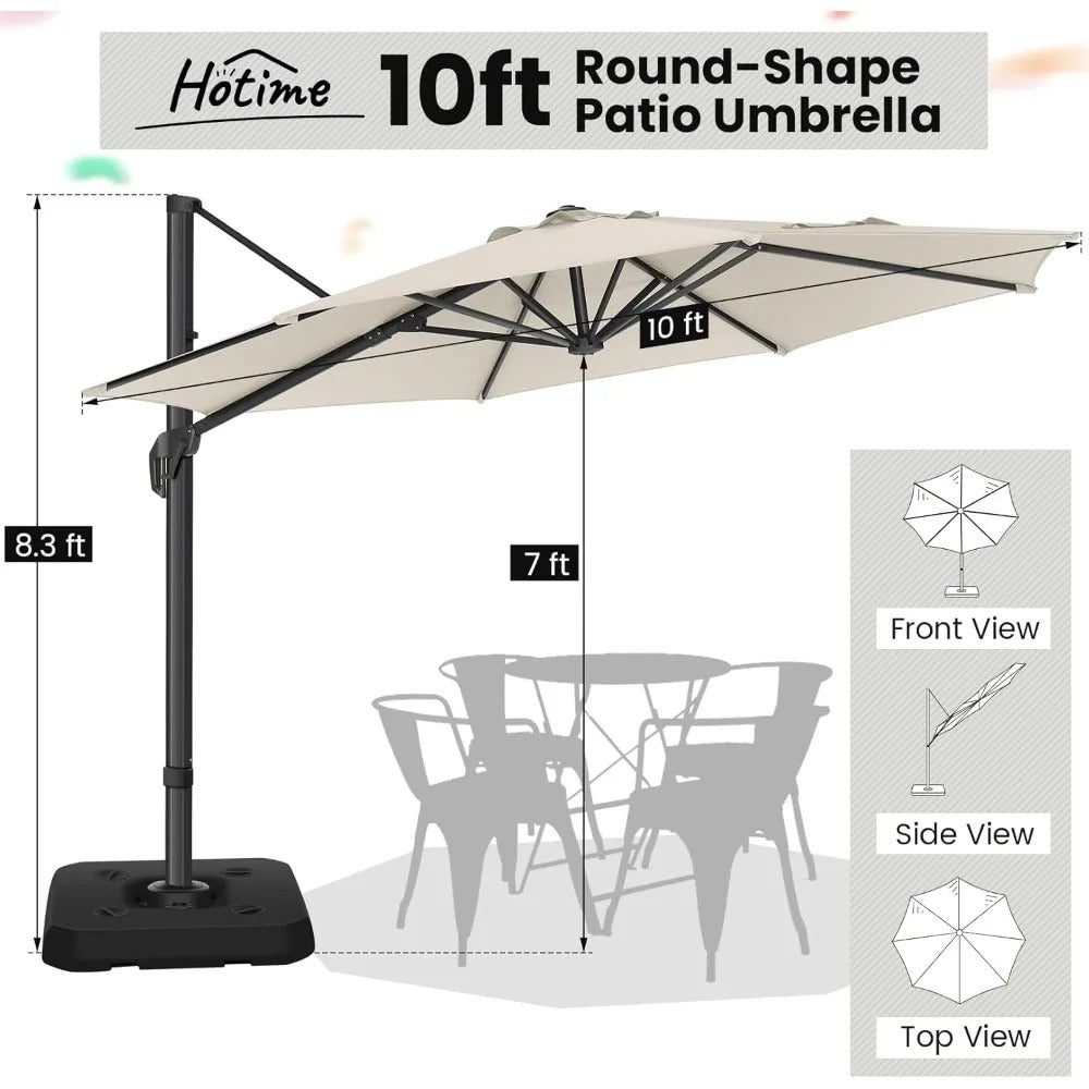 10FT Cantilever Patio Umbrella – 2025 Upgrade, 360° Rotation, Heavy-Duty Aluminum Frame, UPF50+ Fade-Resistant Canopy, Windproof Offset Umbrella for Patio