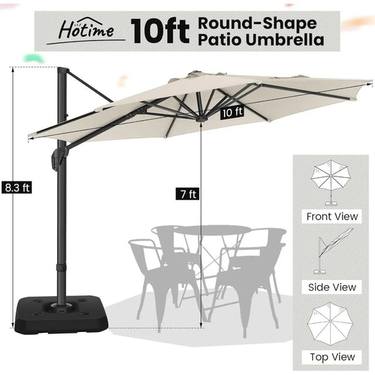 10FT Cantilever Patio Umbrella – 2025 Upgrade, 360° Rotation, Heavy-Duty Aluminum Frame, UPF50+ Fade-Resistant Canopy, Windproof Offset Umbrella for Patio