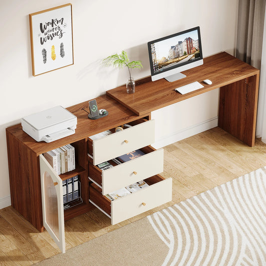 Modern L-Shaped Computer Desk with Drawers and Reversible Cabinet