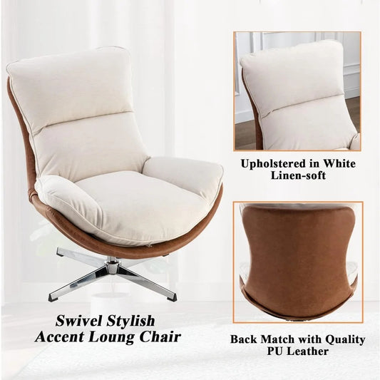 Modern Swivel Accent Chair – Linen Rocker Lounge Chair with High Back & Foam Cushion for Living Room, Bedroom, or Reading Nook